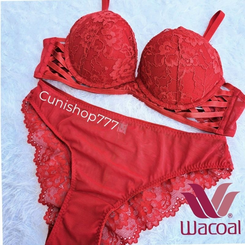 BRA SET WACOAL SEXY RED BUSA TEBAL PUSHUP PUSH UP PAKAI KAWAT BH WANITA RENDA LACE ISB 2001 K83 ISP 