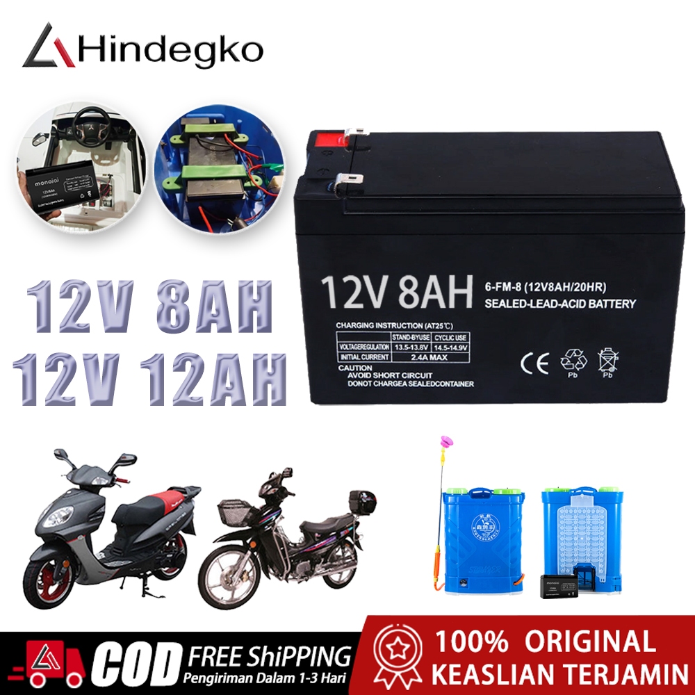 Hindegko Aki Mobil Mainan 12V12AH （Kemasan Tebal） ASLI Aki 12V8AH Aki Kering Aki Semprotan Pertanian