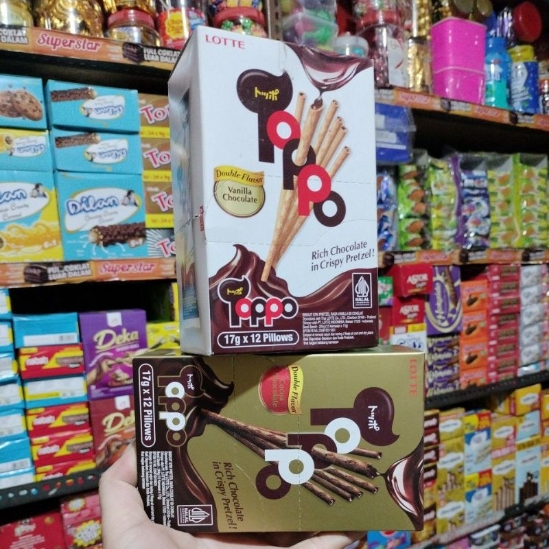 

LOTTE Toppo Box Biskuit Stick netto 12 pcs x 17gr Snack Viral Halal Mui