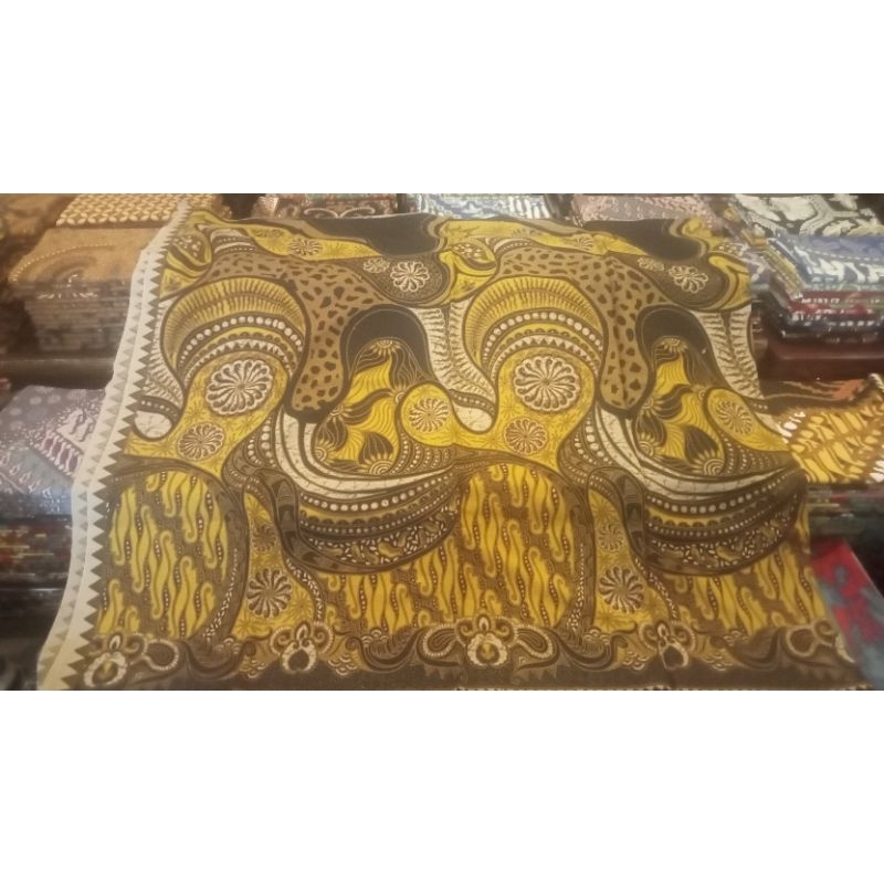 kain batik bahan doby ukuran 2,4mx114cm motif abstrak warna kuning