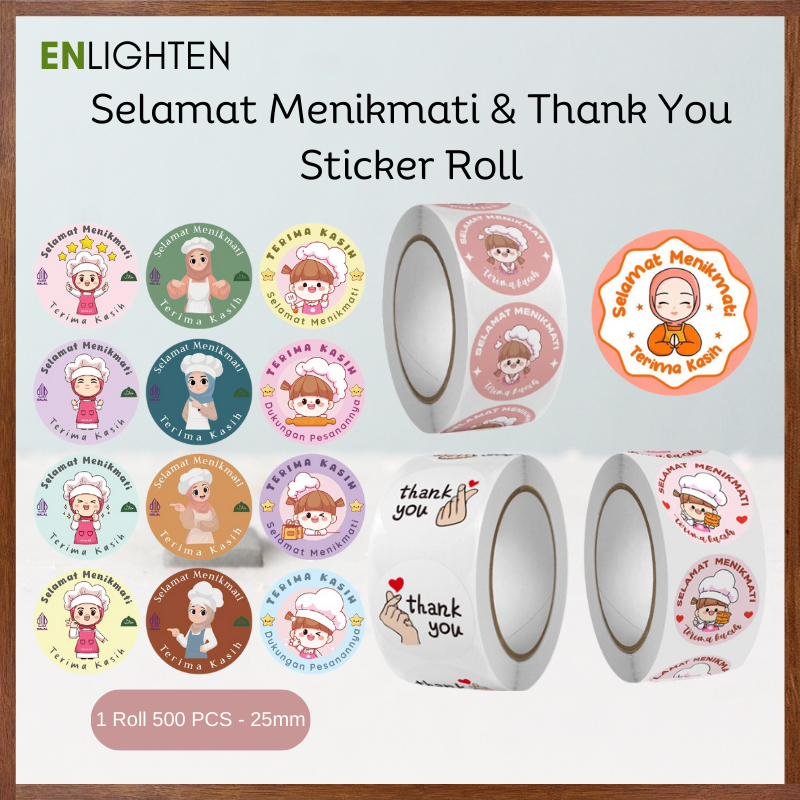 

Sticker 500 PCS Label Selamat Menikmati Terima Kasih Thank You Stiker Labubu Makanan Box Paket SS001