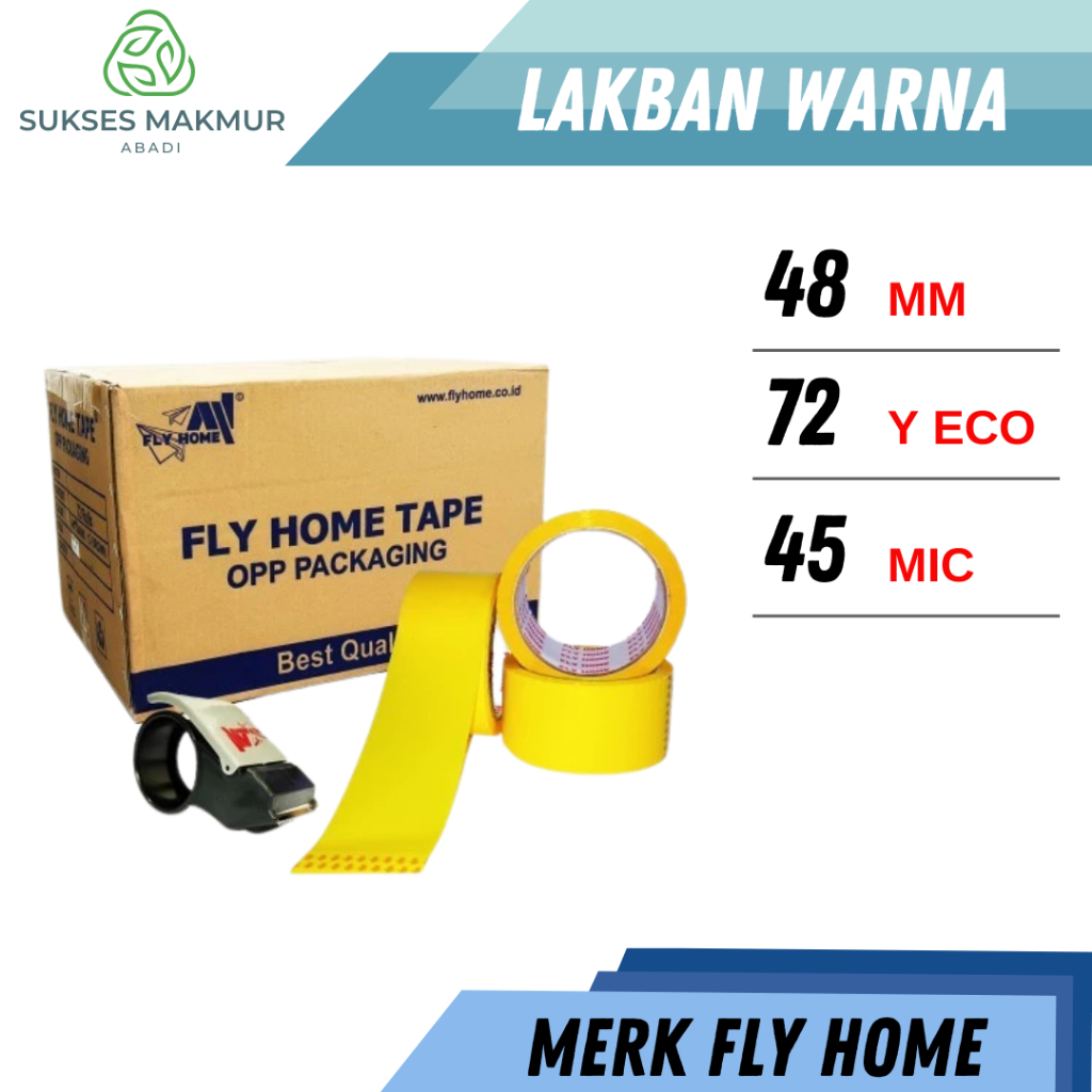 

FLYHOME Lakban warna kuning 72 yard 1 dus 48mm x 72yard 2inchi 72 roll ECO Cargo