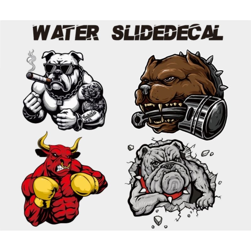 Cetak water slide decal gambar bulldog otomotif