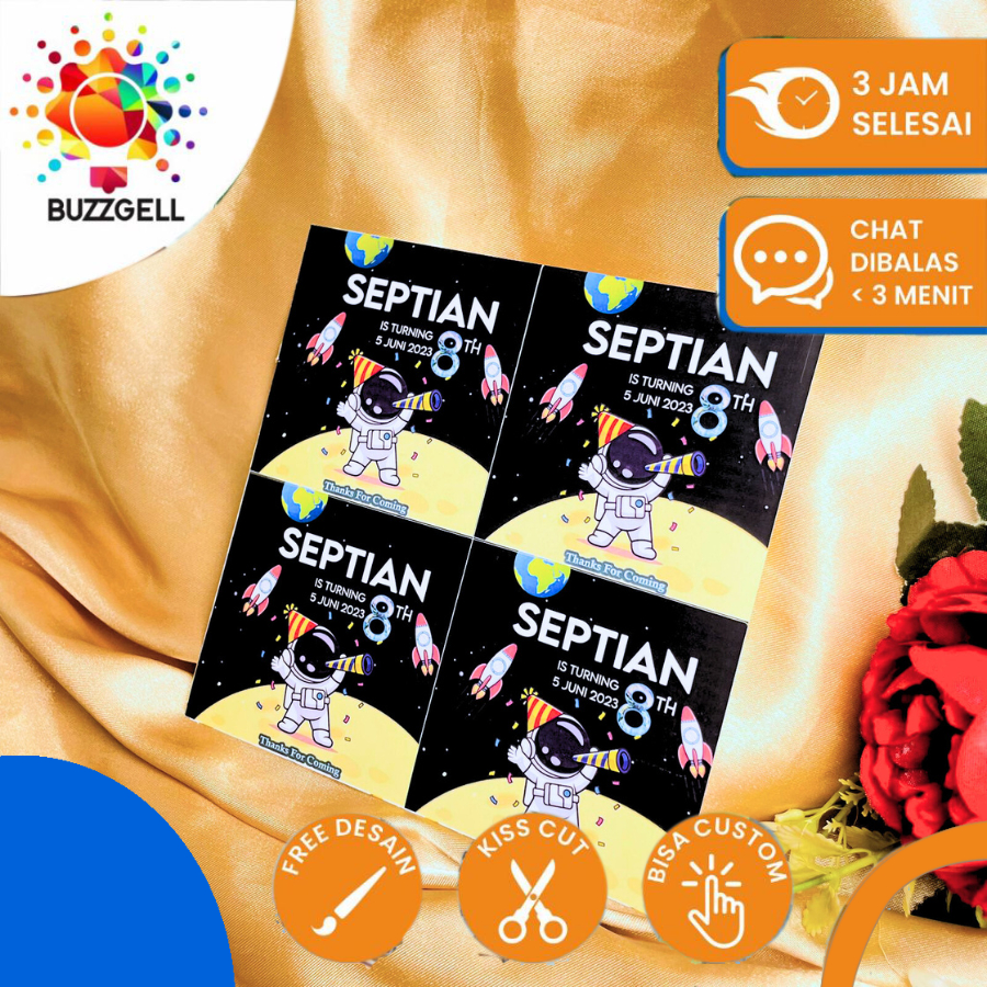 

2-4 Sticker Ulang Tahun Stiker Label Undangan Ultah Anak Bentuk Kotak Stiker Ulang Taun Uk.Kecil