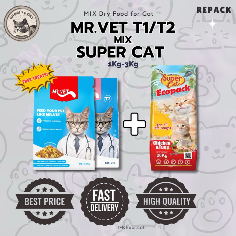 REPACK Dry Food Mr.VET MIX SUPER CAT Dry Food 1-3 kg  . Makanan Kucing Kering
