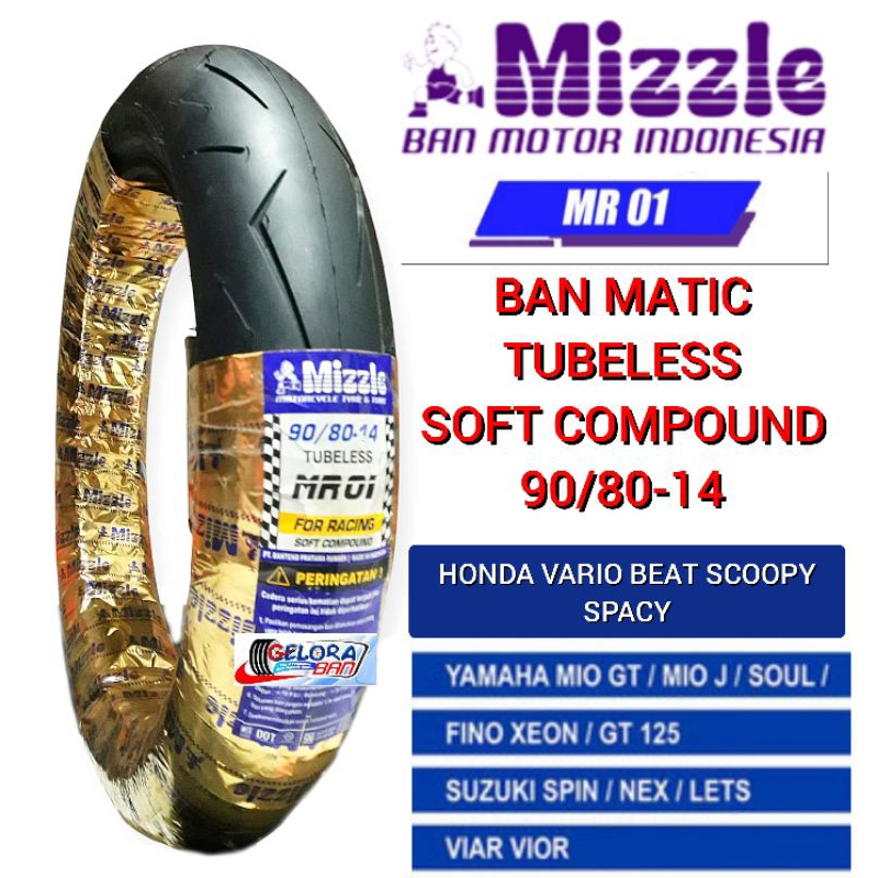 Ban Matic Tubeles Mizzle Mr-01 90/80-14 ban metic beat Vario Mio Scoopy spin Nex Spacy Fino Xeon ban