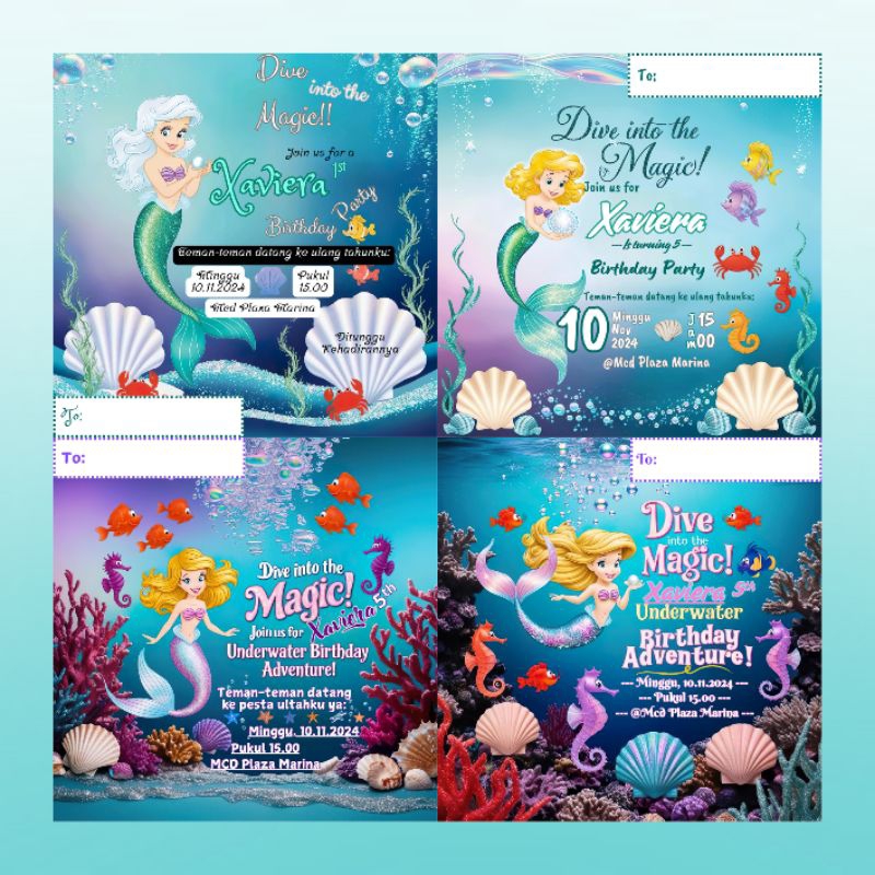 Undangan Ulang Tahun Anak Murah Custom Undangan Ultah Anak Cewek Murah Birthday Card Custom Tema Mer