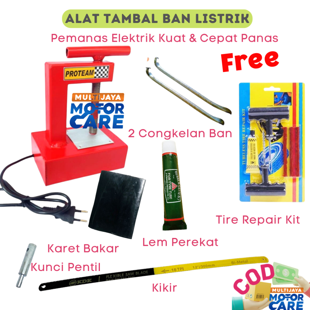 TELENGKAP Alat Tambal Ban Listrik Bonus Karet Tambal Ban Kunci Pentil Cungkil Lem Perekat | Penambal