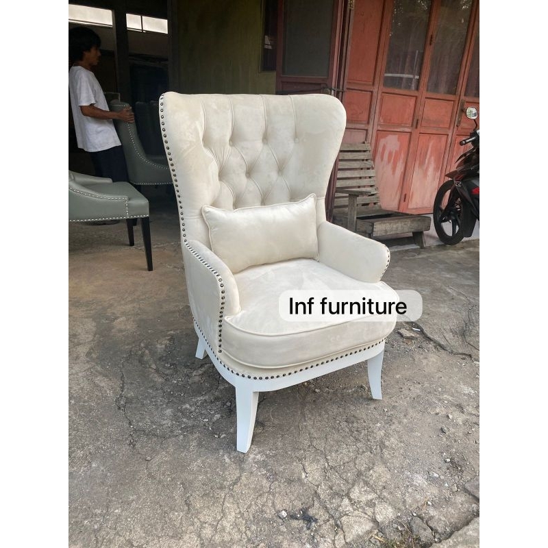 sofa single bludru wing chair premium bludru mewah