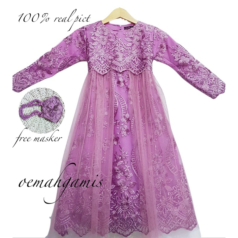 Gamis nisa kids/gamis pesta anak tilemutiara mewah modern /maxi anak perempuan/gamis brokat anak per