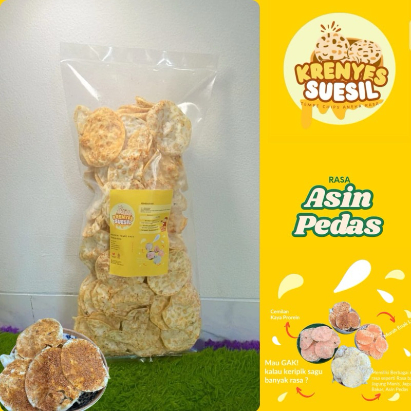 

KERIPIK TEMPE SAGU ASIN PEDES KRENYES SUESIL