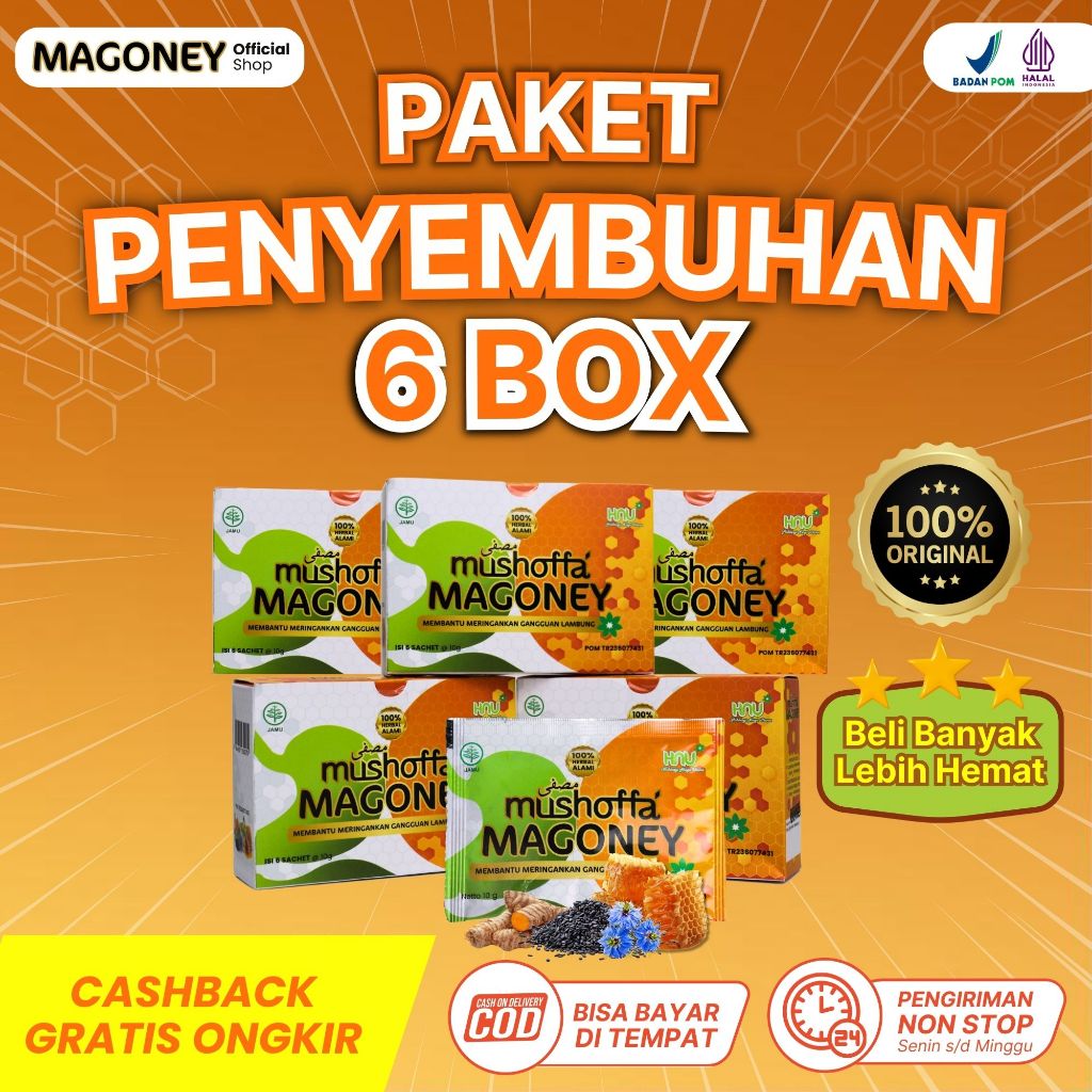 

Magoney Bundling 6 Kotak (36 Sachet) - Madu Murni & Jintan Hitam | Redakan Asam Lambung & Anxiety