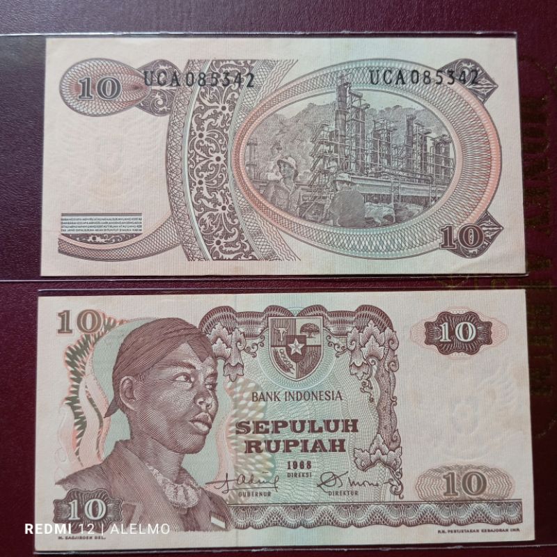 10 rupiah uang kertas kuno sudirman 1968 gres asli