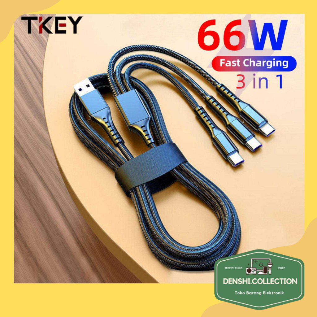 Kabel Data 3in1 Type C Micro Lighting Fast Charging 66W 1.2M - T66