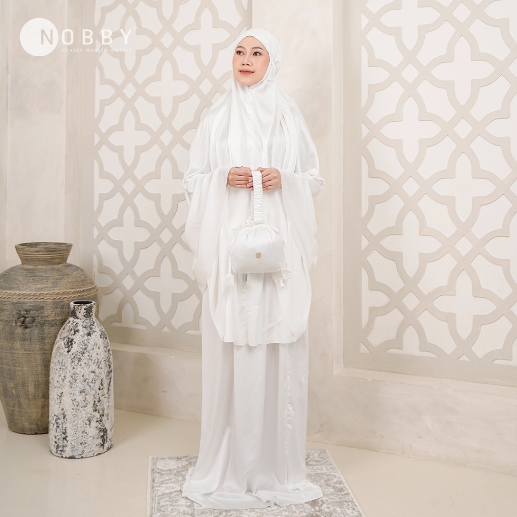 Nobby Mukena 2in1 Resleting Dagu Bahan Satin Jacquard Dengan Pouch Fakhira Mukena