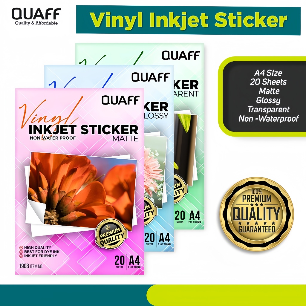 

Stiker Inkjet Vinyl A4 Transparan / Glossy / Matte (20 lembar) kertas stiker glossy printer stiker