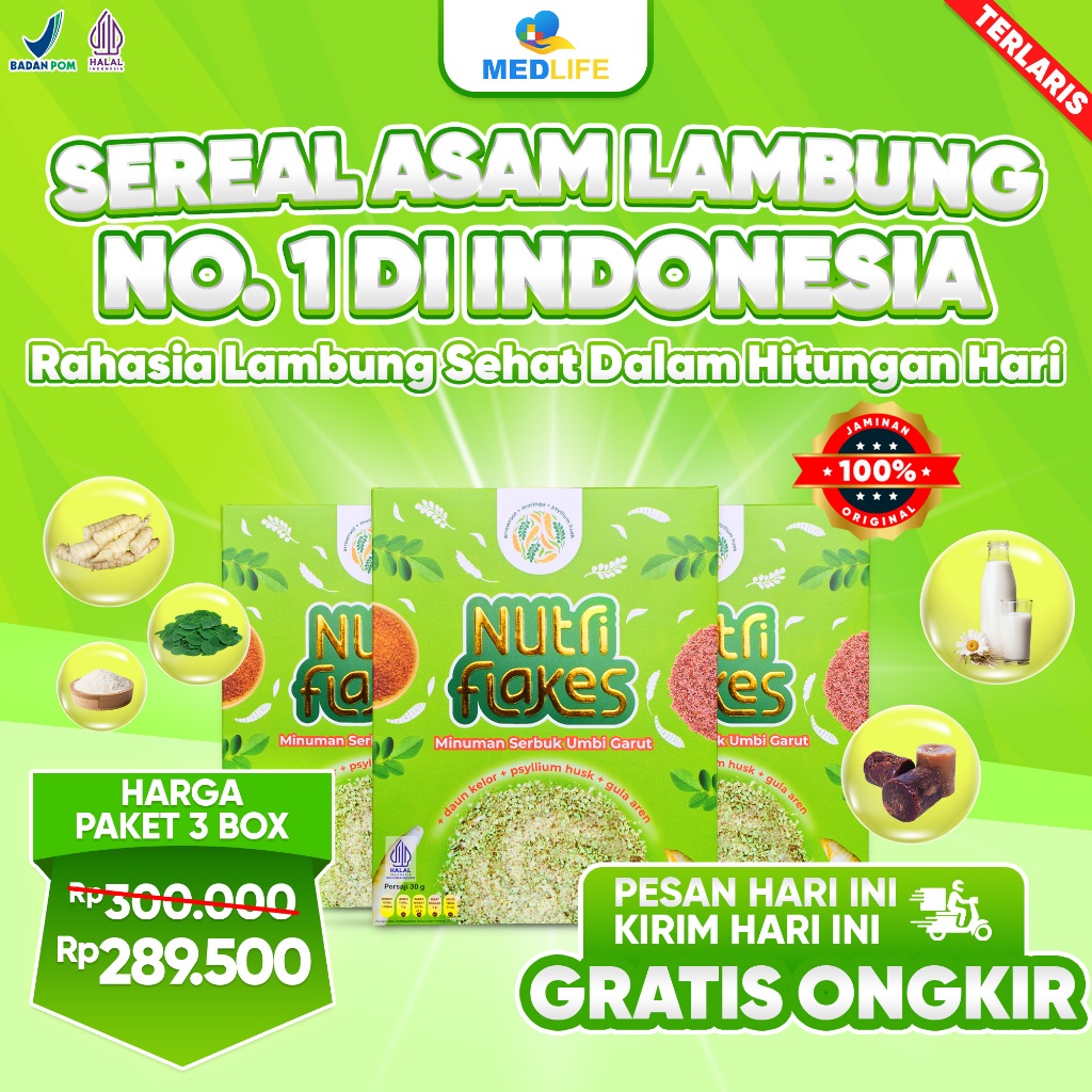 

Nutriflakes Sereal Umbi Garut Asam Lambung - Ampuh Mengatasi Asam Lambung Gerd, Maag 3 Box Original