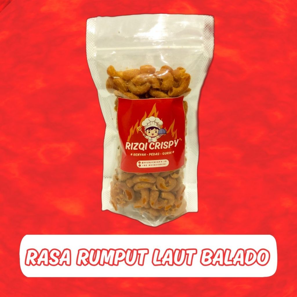 

Makaroni Crispy Rasa Rumput Laut Balado Kemasan 70 gram Zip Lock