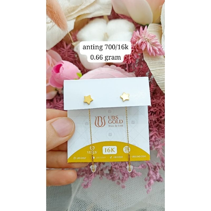 anting star panjang model jarum emas asli kadar 700