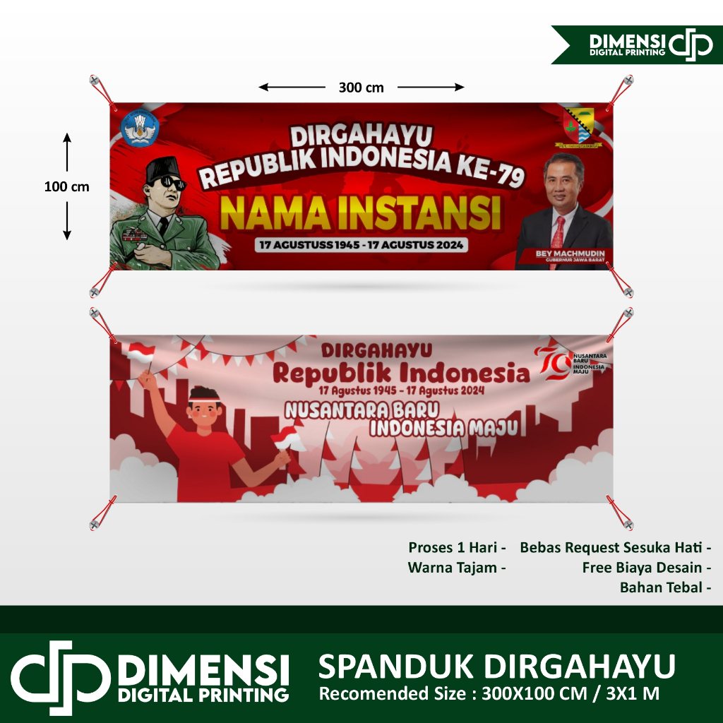 SPANDUK DIRGAHAYU RI / SPANDUK BANNER AGUSTUSAN / BANNER 17 AGUSTUS / SPANDUK BANNER KEMERDEKAAN