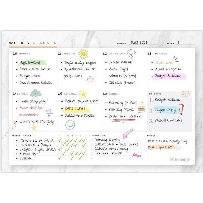 

Butterfly Weekly Planner - Buku Agenda Pengatur Jadwal
