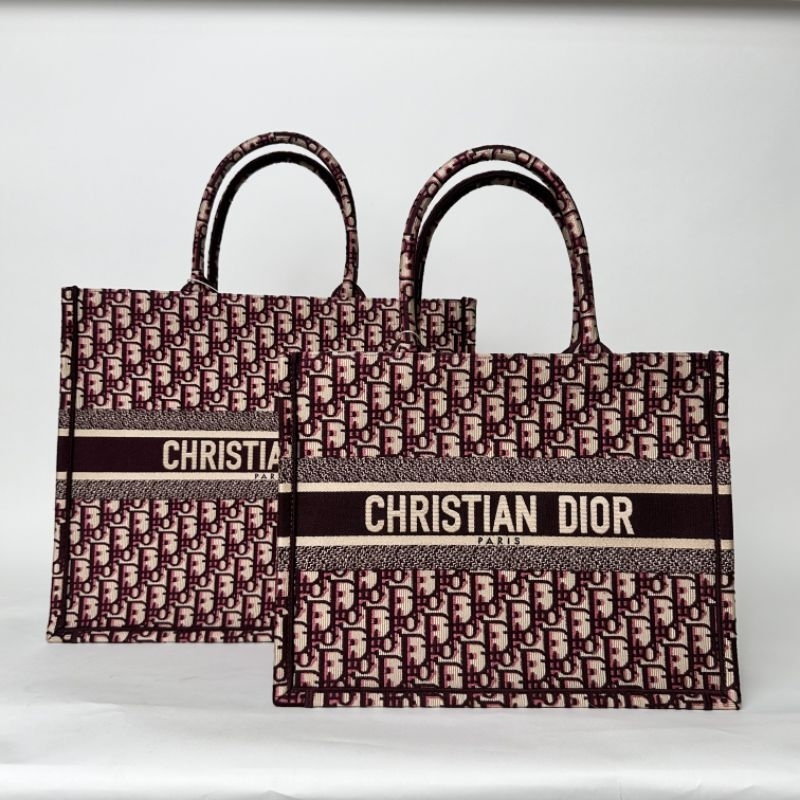 Tas Tote Dior  Wanita Bag Burgundy Oblique Embroidery Handmade Qualty