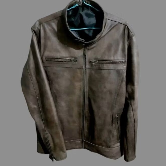 Jaket kulit pria | Jaket kulit domba asli pria | Jaket kulit coklat emboss