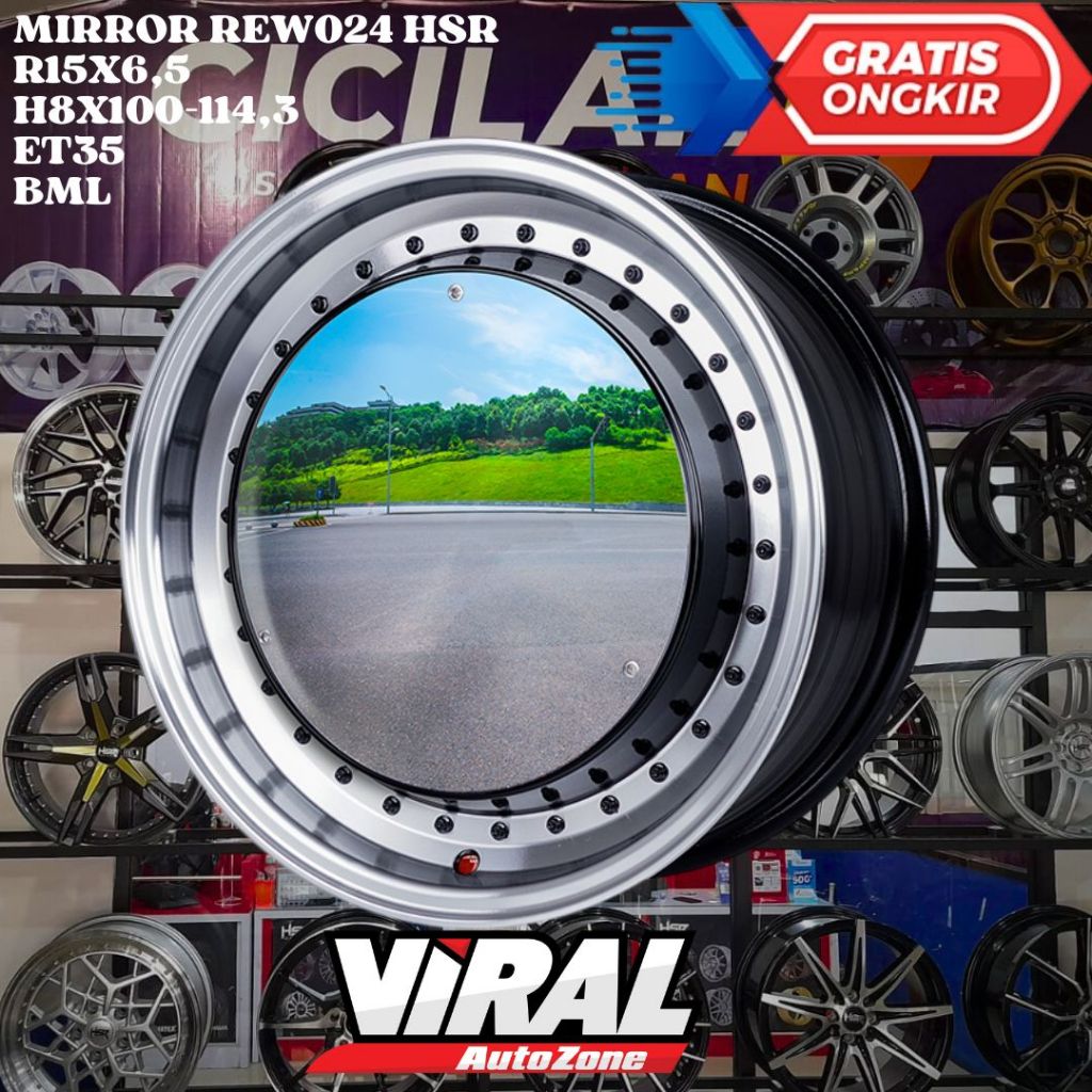 Velg Mobil Ring 15 HSR MIRROR R15 LEBAR 6,5 LOBANG BAUT 4 ET35 BML