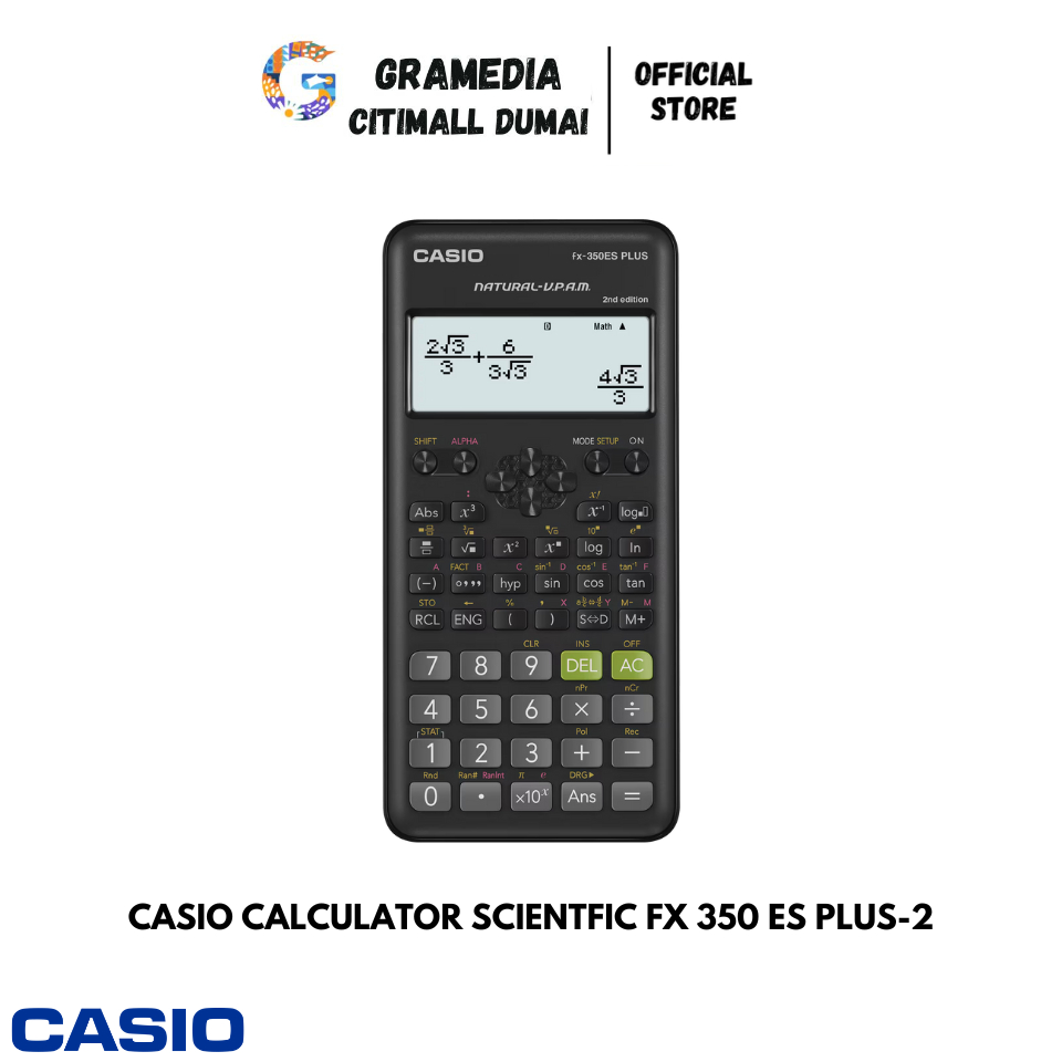 

CASIO CALCULATOR SCIENTFIC FX 350 ES PLUS 2 - Kalkulator Scientfic Kuliah Sekolah (252Fungsi/Rumus) (Original) Gramedia Citimall Dumai