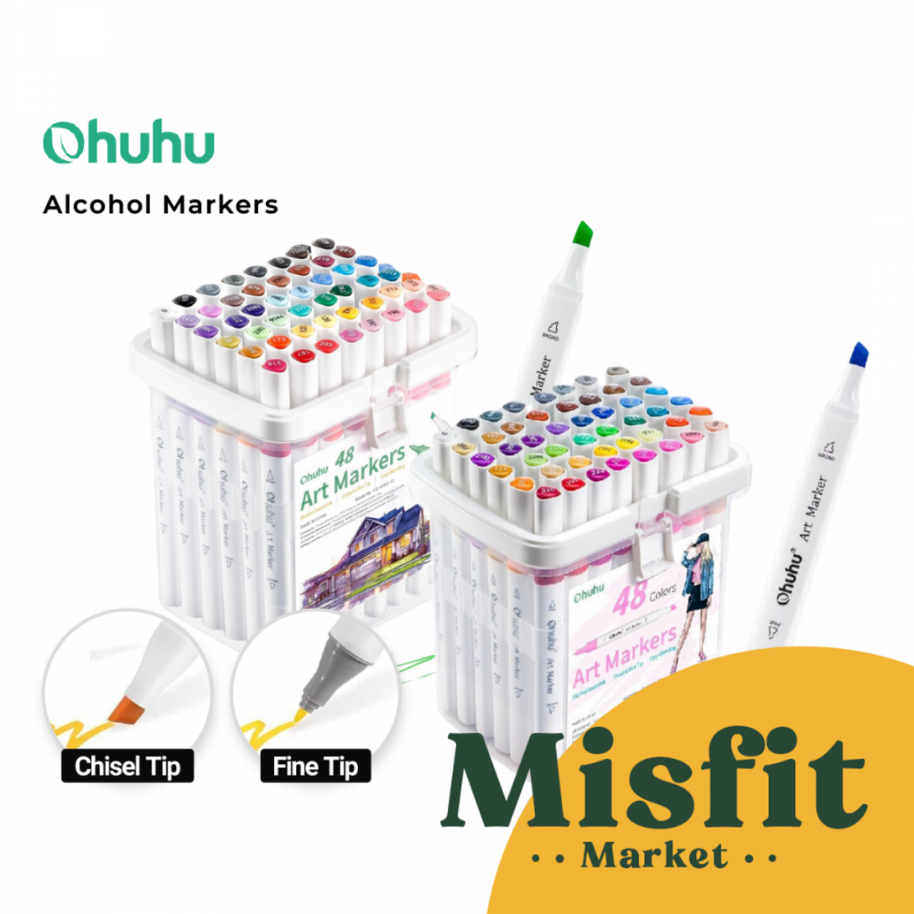 

OHUHU 48 Colors Dual Tip (Fine & Chisel) Value Pack Alcohol Art Markers Spidol warna