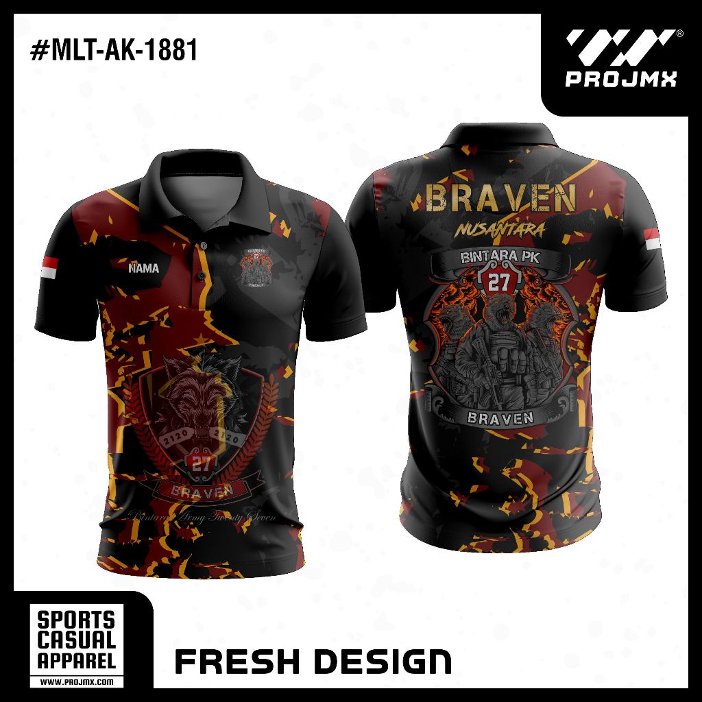 PROJMX - KAOS JERSEY BRAVEN NUSANTARA BINTARA PK 27 BLACK RED BRUSH EDITION FULL PRINTING
