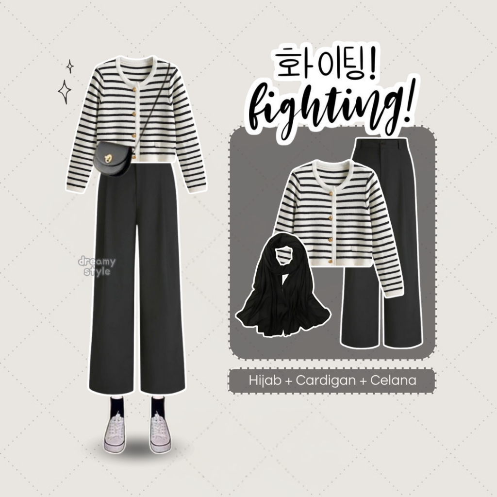 Diara One Set Korean Style OOTD Hijab Casual (Hijab,Cardigan,Celana) One Set Hijab Style - DR25