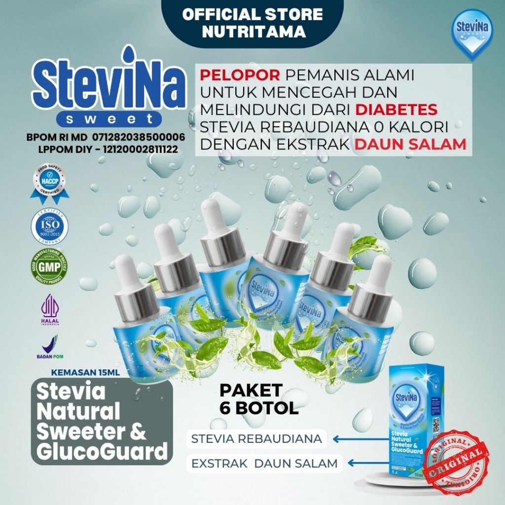 

Stevina Sweet Pemanis Alami 0 Kalori plus Herbal Daun salamPengganti Gula Untuk Menurunkan Kolestrol Kemasan 6 Botol 15ml