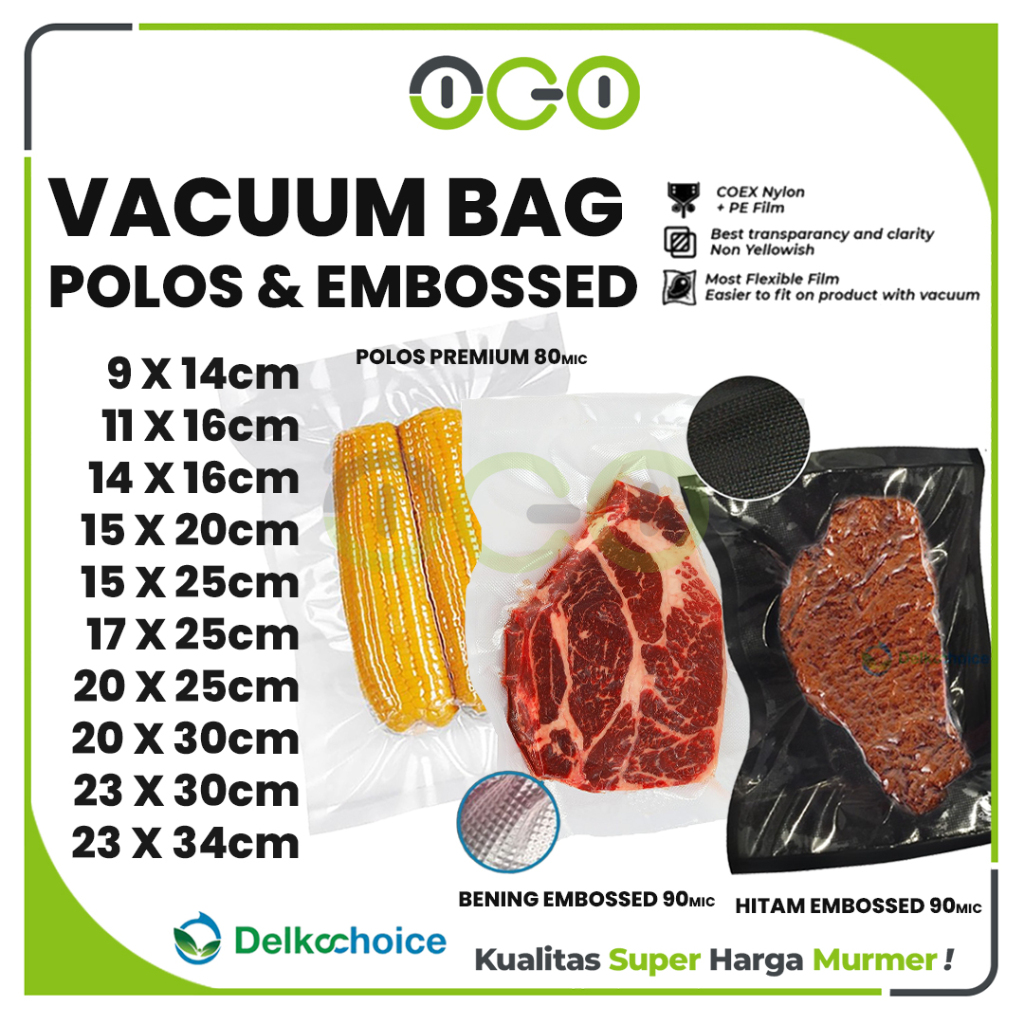 Plastik Vacuum Vacum Bag Sealer Polos Emboss Bening Hitam Medium Size - Delkochoice