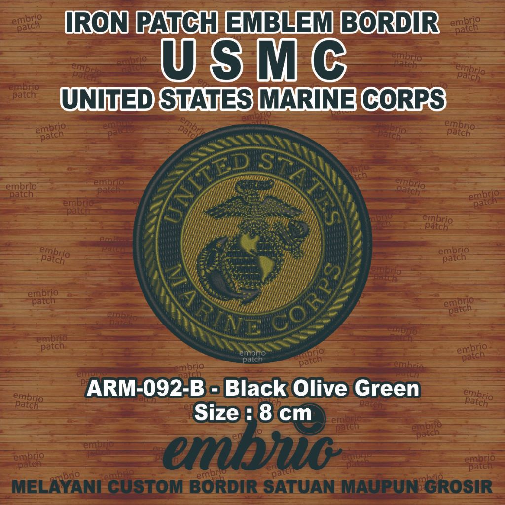 ARM-092-B Patch USMC US MARINE CORPS UNITED STATES U.S. Army - Olive Green - 8cm - Embrio Patch Embr