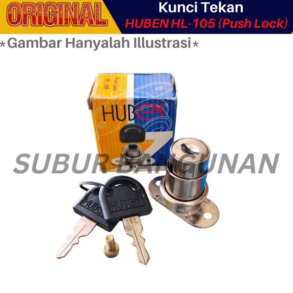 Kunci Laci Huben HL 105 Push Lock / Kunci Tusuk Pintu Lemari Sliding Tombol Pencet