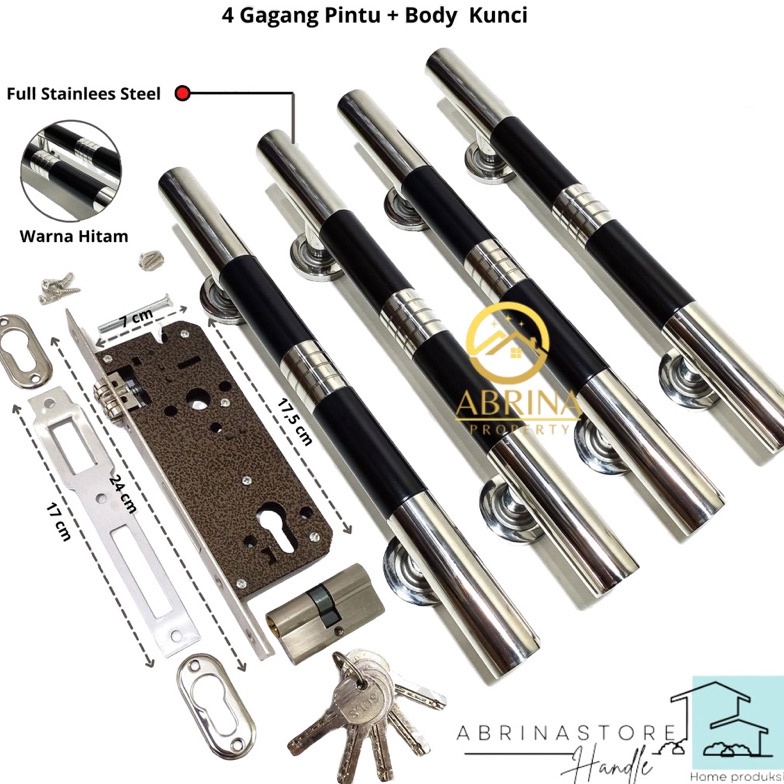 Barang baru paket 4 handle pintu rumah set kunci model suling lis tarikan gagang pintu rumah stainle