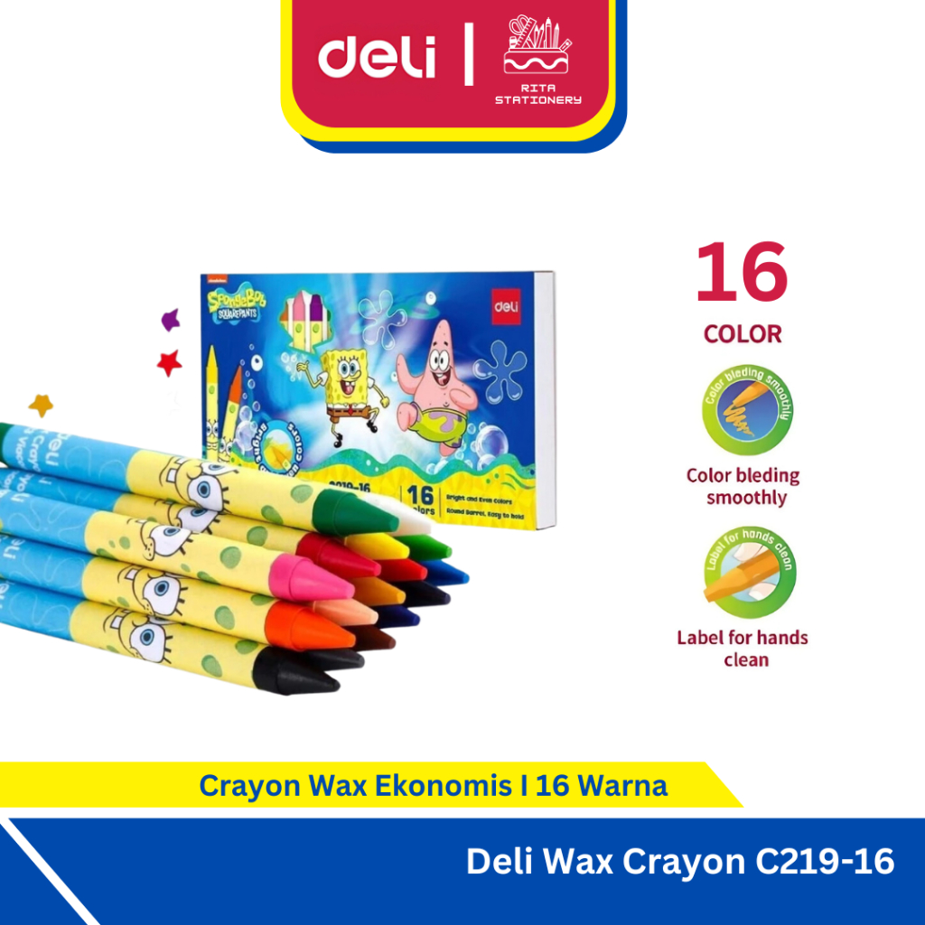

Deli Krayon Lilin 16 Warna SpongeBob Kecil Crayon Wax Labih Murah - C219-16