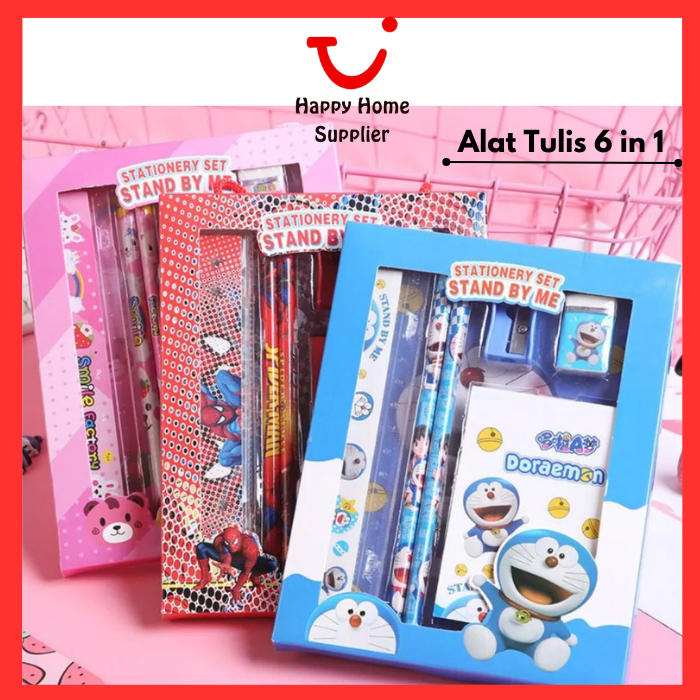 

[COD]Alat Tulis 6in1 + NOTES Karakter Lucu / Paket Lengkap Kotak Box Pensil Penghapus Penggaris Rautan Buku Gambar Kartun Imut / Set Mini Stationery Character Isi 6 Pcs ATK Perlengkapan Anak Sekolah