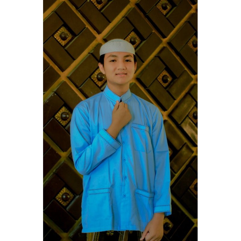 Baju koko premium baju koko biru muda Baju koko lengan panjang baju koko haibah baju pakaian muslim 