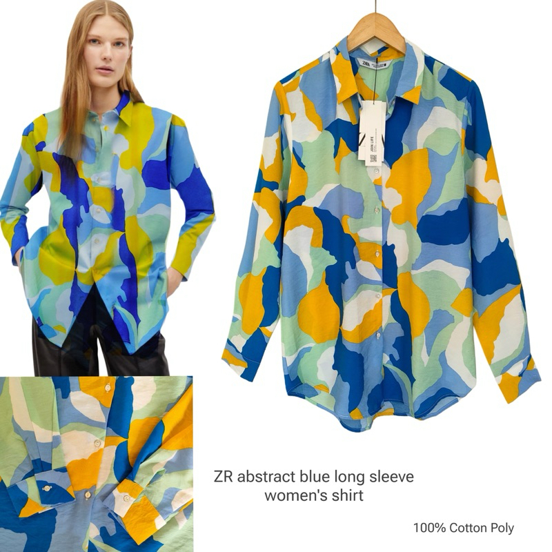 ZR abstract blue long sleeve women’s shirt  ORIGIN4L SISA EXPORT / KEMEJA BRANDED FULLTAG