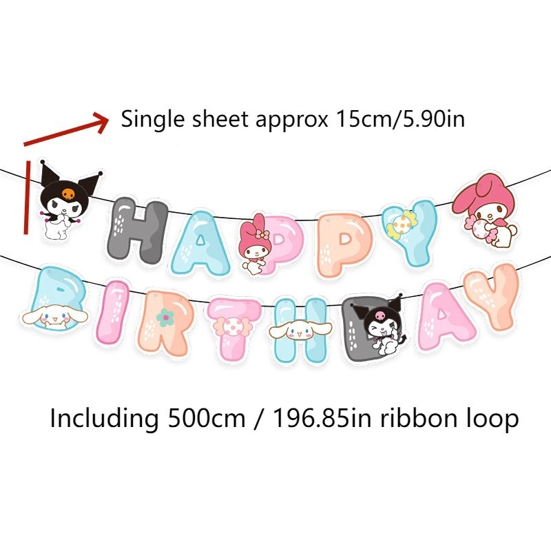 BANNER HAPPY BIRTHDAY KUROMI CINAMON ROLL MY MELODY kertas flag gantung hbd ulang tahun paper ultah 