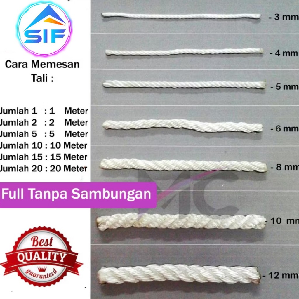 Tali Tambang Kecil Nilon Nylon Rope 3mm 4mm 5mm Pengikat Barang Putih Halus Qualitas Eksport Murah