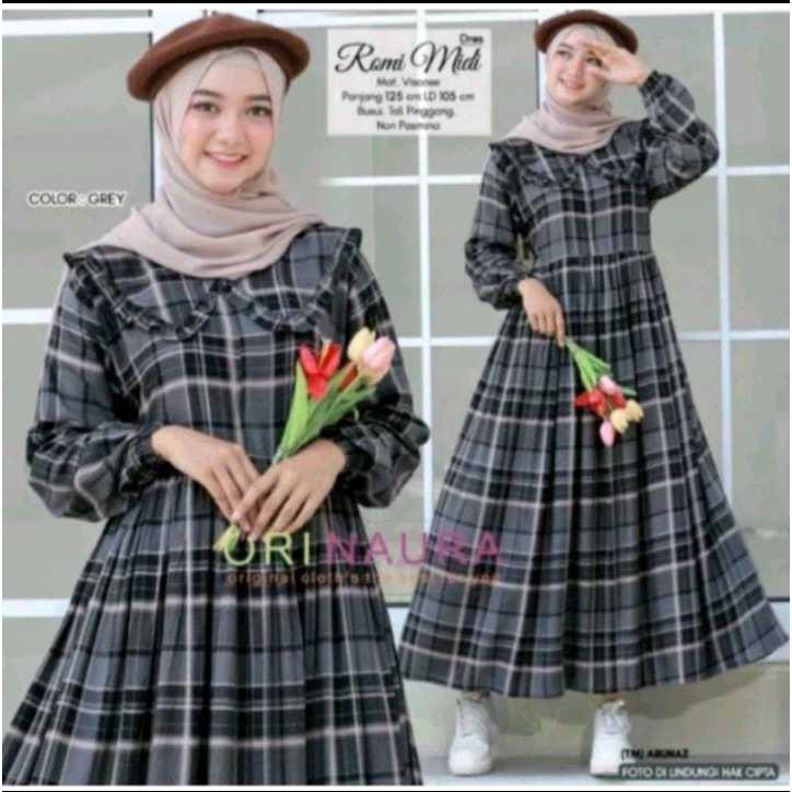 MIDI DRESS KOTAK KATUN PREMIUM // MIDI DRESS WANITA DEWASA // MIDI KOTAK