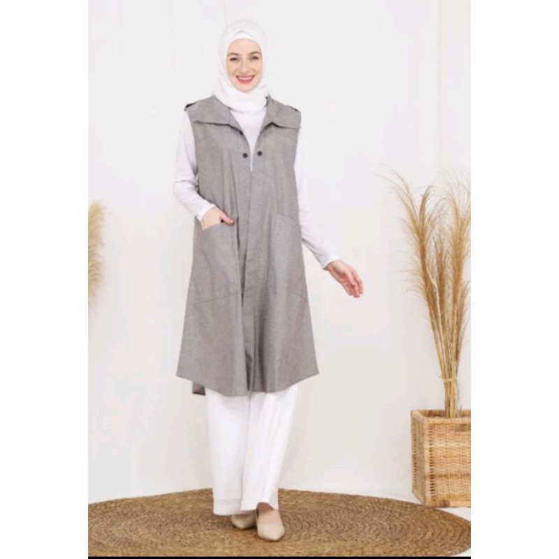 OUTER ROMPI VEST PANJANG ATASAN WANITA MUSLIMAH, TERLARIS BAHAN OXFORD TEBAL HALUS
