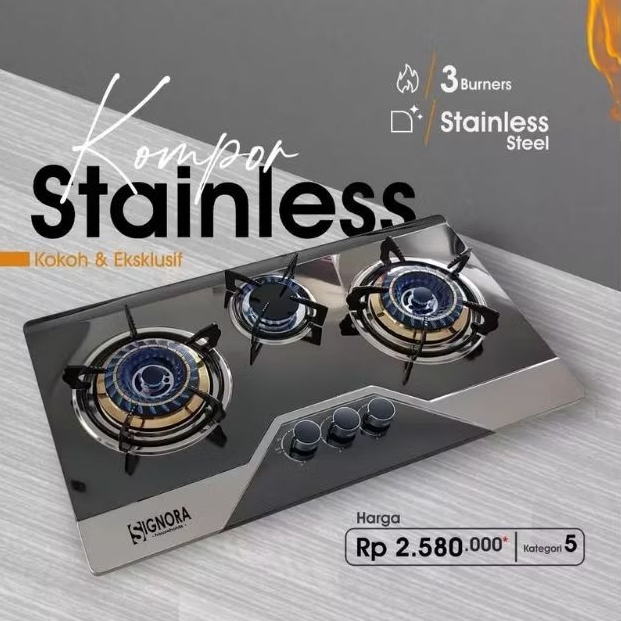Kompor Stainless Signora Berhadiah Langsung / Kompor Gas Stainless Hitam Bisa Tanam Dan Portable
