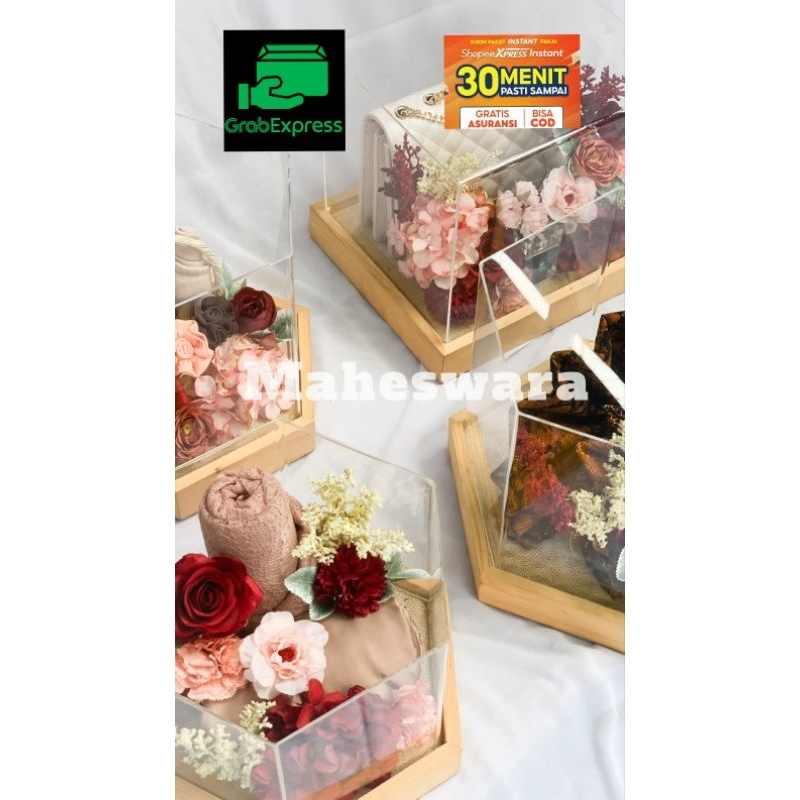 

box hantaran seserahan pernikahan PERSEGI PANJANG 1set isi 4(XL,L,M,S)+mika | bahan kayu jati belanda