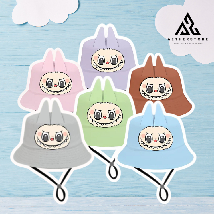 Topi Bucket Hat Anak Sablon Karakter Moster LabubuCute Kece Anak Laki-laki Perempuan Umur 2- 7 Tahun