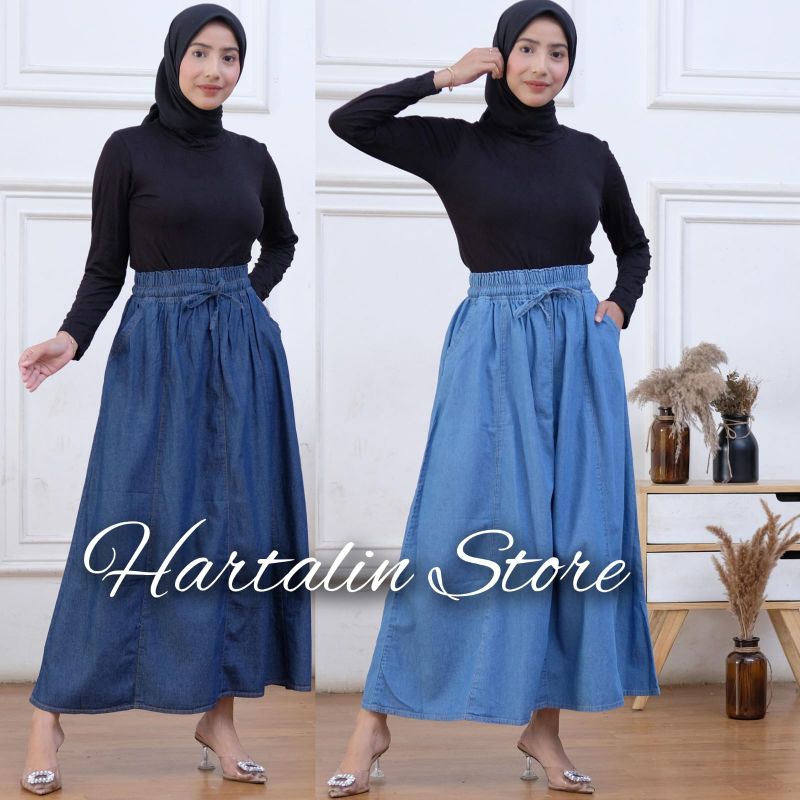 Rok Jeans / Rok Panjang Wanita Model Peca 8 / Rok Original Jeans Wash Premium / Rok Jumbo Panjang Wa