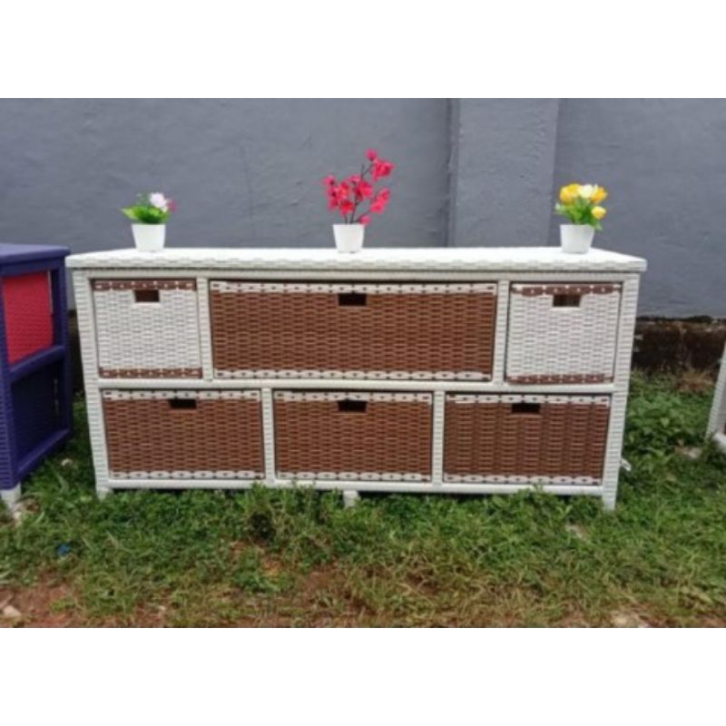 (READY STOCK) meja TV lemari laci rotan sintetis 6 laci